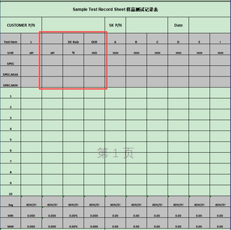 电特性 SPEC 行：L、DC Bias、DCR
