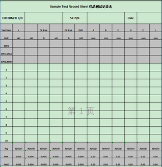样品测试记录表：两列 Isat 布局模板示意